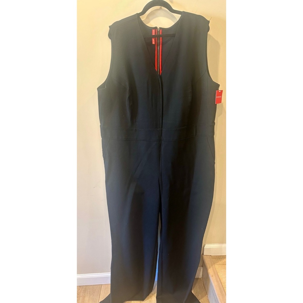 Spanx Perfect Sleeveless Jumpsuit NWT 3XLT Black Classic Stretch V-Neck $228‎